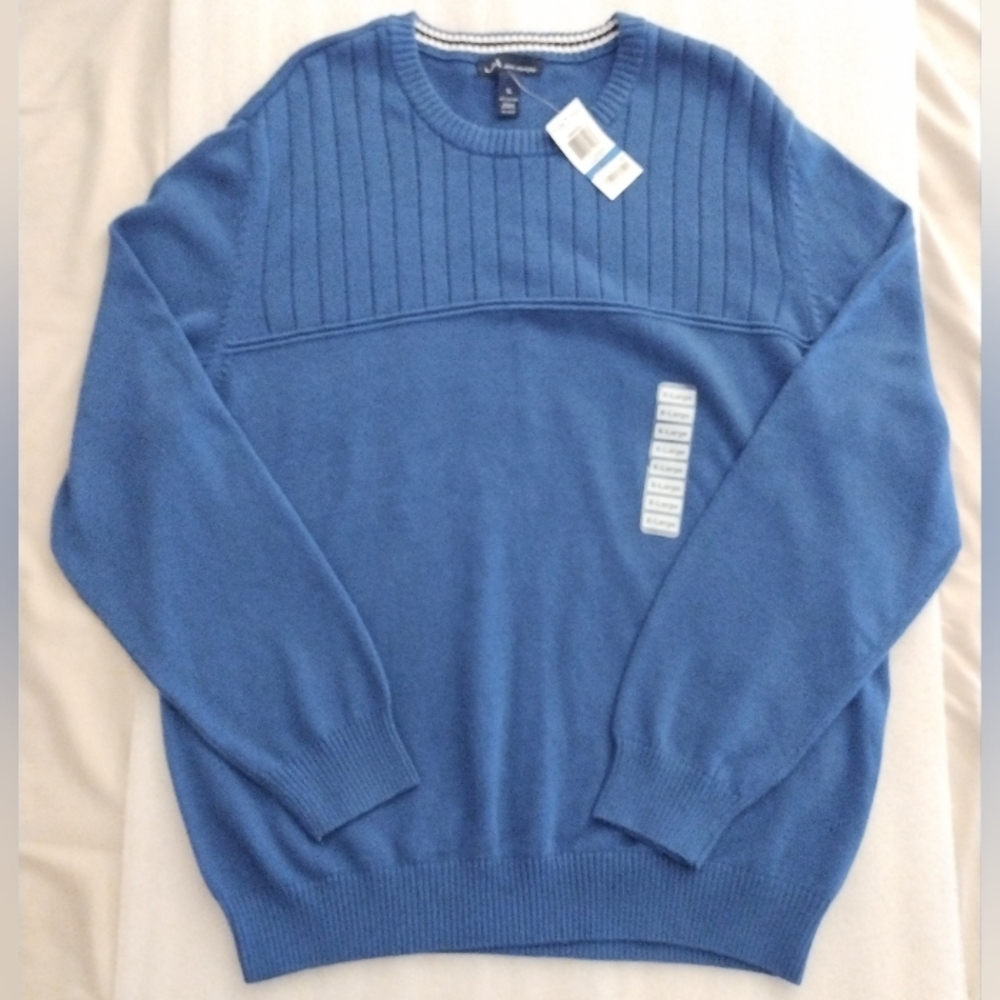 John Ashford Men's Pullover Long Sleeve Sweater Blue/White Size XL NWT